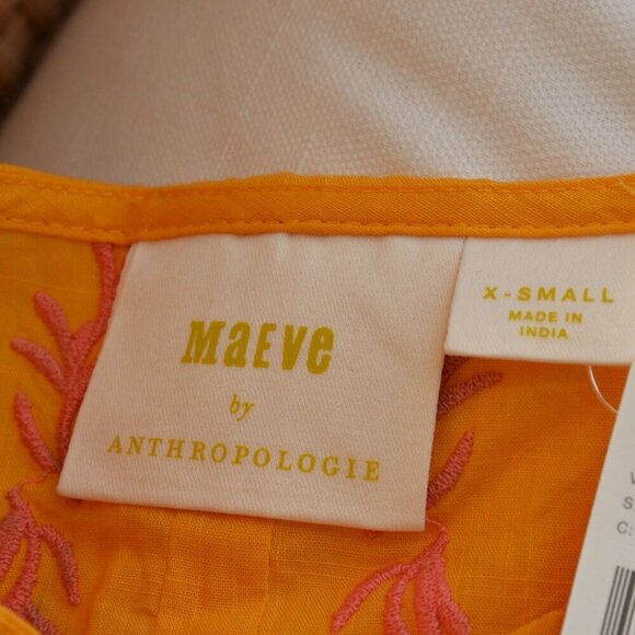 NWT Anthropologie Maeve Flutter-Sleeve Pintuck Embroidered Top Sz XS - Picture 5 of 10